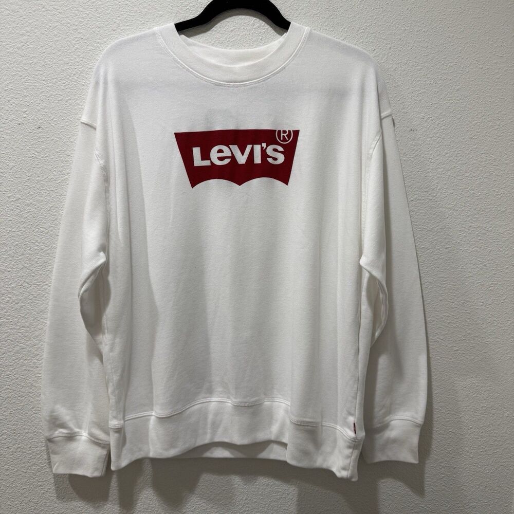 NEW Levi's Womens White Classic Logo Long Sleeve Crewneck Pullover Sweatshirt L